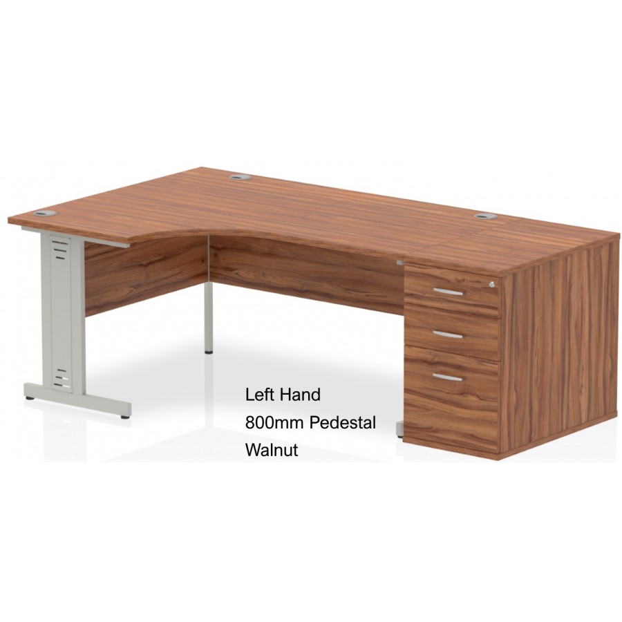 Rayleigh Left Hand Cable Managed Desk and Pedestal Set